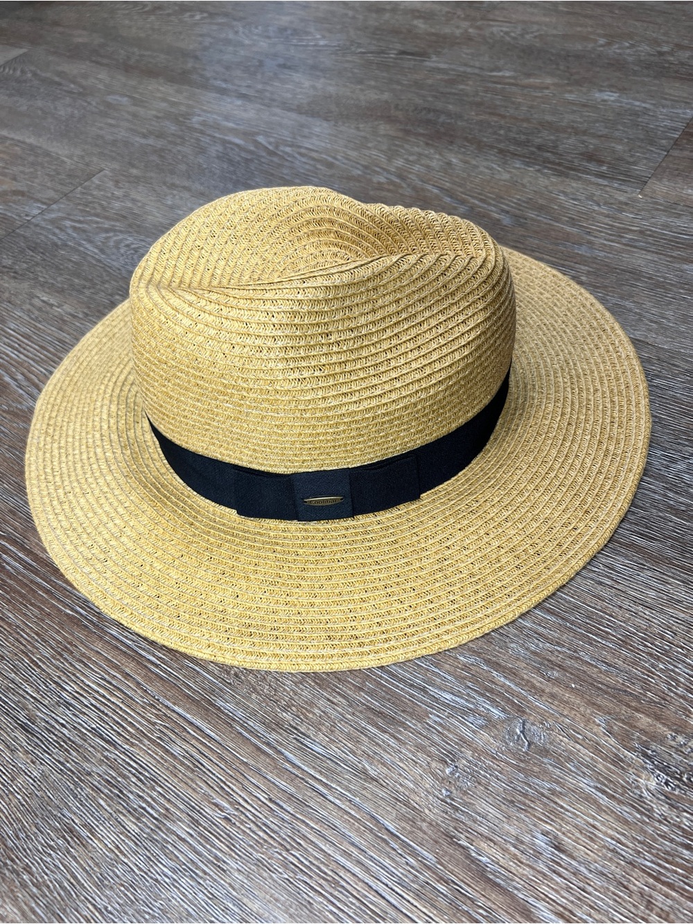Coolibar Paper Braid Wide Brim Sun Hat Tan Black Ribbon UPF 50+ | Size: One Size